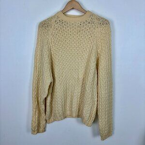 Vintage Reine Wolle Open Knit Sweater Pullover Crew Neckline Tan Womens Size 46